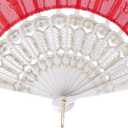 QIRMIZI 30 PACK Fabric Folding Handheld Fans, Perfect for Weddings, Parties, and Dancing,Red