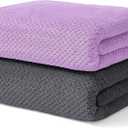 2 Pack Bath Towel Set, Waffle Bath Towel Set, Super Soft Highly Absorbent, Sturdy Quick Drying Towels for Bathroom, Gym, SPA, Yoga (2 Piece 27" x 55", 1Grey+1Purple)