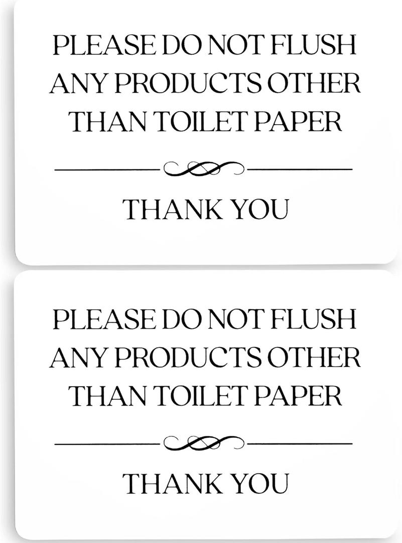 Do Not Flush Toilet Sign 2-Pack (White Acrylic 5 x 3.5 in) - Do Not Flush Anything Except Toilet Paper Sign - Bathroom Signs for Business - Airbnb Signs
