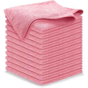 USANOOKS Microfiber Cleaning Cloth Light Pink - 12 Pcs 12.5"x12.5" - High Performance - 1200 Washes, Ultra Absorbent Towels Weave Grime & Liquid for Streak-Free Mirror Shine - Car Washing Cloth