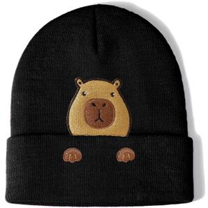Capybara Hat Beanie Gifts for Women Men Funny Capybara Lover Christmas Birthday Decoration Embroidered Knit Gifts (Black1)