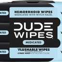 DUDE Wipes - Medicated Flushable Wipes - 3 Pack, 144 Wipes - Unscented Extra-Large Adult Wet Wipes - Medicated Witch Hazel - Septic and Sewer Safe