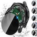 Tensea [5+5Pack for Samsung Galaxy Watch 6 Classic Screen Protector Case 47mm, Hard PC Bumper/HD Anti-Fog Tempered Glass Protective Film, Face Cover Set, Galaxy Watch 6 Classic Case for Women Men (Clear/Black/Black/Silver/Blue(black screen))