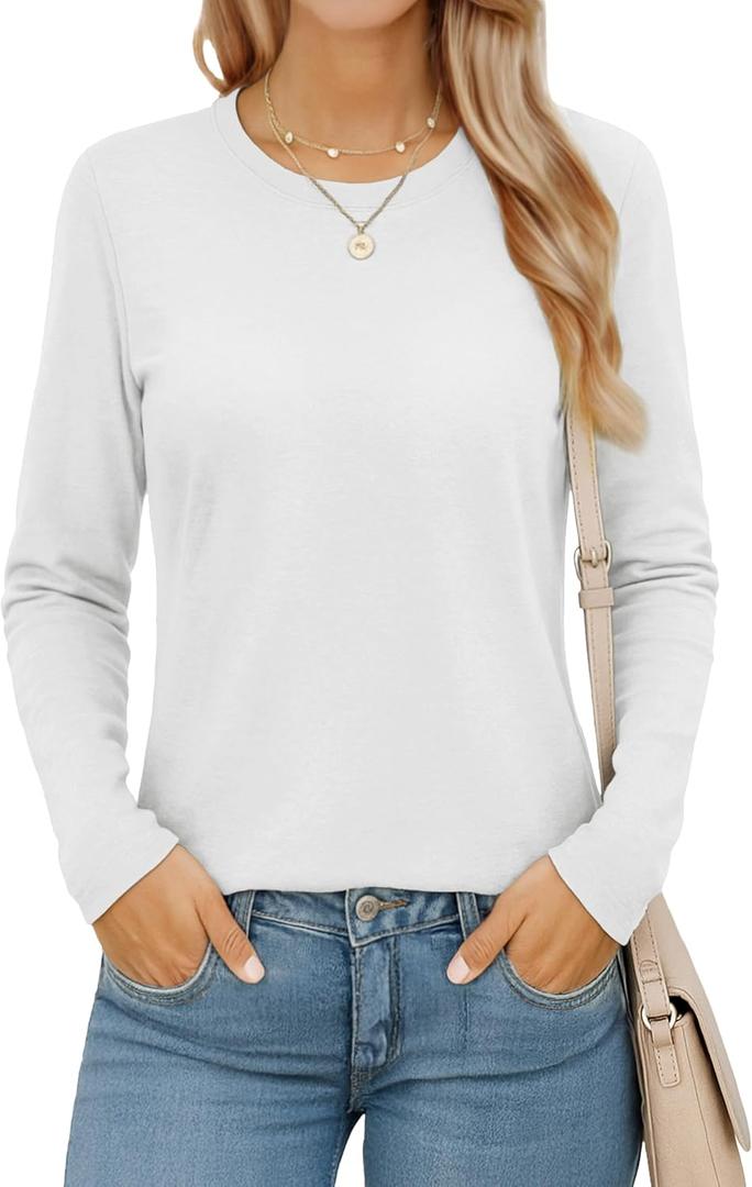 MAGCOMSEN Women's Long Sleeve Shirts Casual Crew Neck T-Shirt 2025 Basic Fall Tops Classic-fit Tee Breathable Cotton Top (Black, XXL)