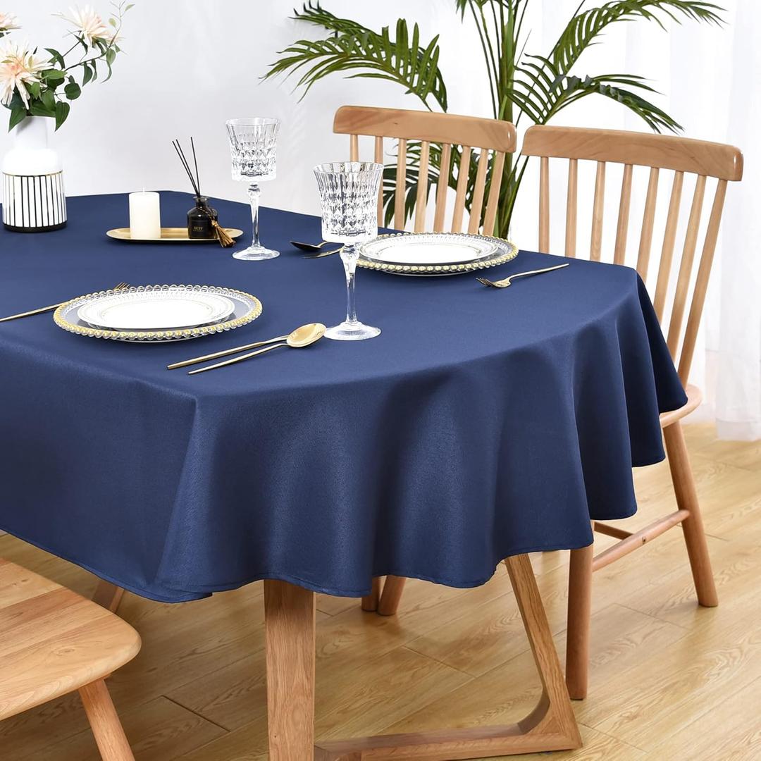 Wolkemer Large Oval Tablecloth 60 x 120 Inch Washable Fabric Table Cloth Solid Navy Blue Table Cover for Dining Wedding Party Banquet Tabletop Decoration