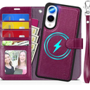 TUCCH Case for Galaxy S25 Edge, [Detachable] 2 in 1 Magnetic PU Leather Wallet Wrist Strap RFID Blocking Wireless Charging 4 Card Holder Kickstand Removable Flip Cover for Galaxy S25 Edge, Plum Purple