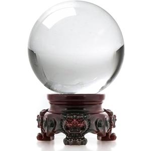 Amlong Crystal 3 inch (80mm) Clear Crystal Ball with Redwood Lion Resin Stand and Gift Box for Decorative Ball, Lensball Photography, Gazing Divination or Feng Shui, and Fortune Telling Ball (Redwood Color Stand)