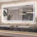Keonjinn 72" x 36" Lighted Mirror for Bathroom Wall, LED Mirror with Frontlit & Backlit, Large Bathroom Mirror with Lights, Dimmable 3-Color Lights, HD Tempered Glass, UL-Listed LED Driver