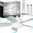 17" Socket Fan Light with Remote and 2 Socket Extenders, Wireless Screw in Ceiling Fans with Dimmable Lights, Up to 1200LM/6500K Light Bulb Fan for Kitchen Bathroom Garage Tool Room, White