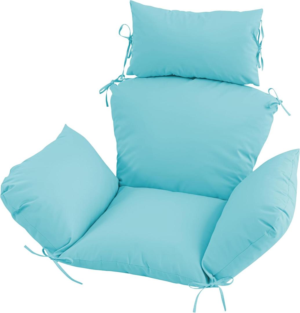 Outdoor Egg Chair Cushion with 8 Securing Straps, Water-Repellent & Fade-Resistant, Removable Cover, Replacement Cushion for Most Single Hanging Swing Egg Chairs Light Blue