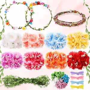Zeyune 20 Sets Flower Crowns Making Kit, Make Your Own Flower Crown Wreath Garland Headbands Craft Kit Handmade DIY Fairy Floral Hair Accessories Gift for Girls/Teens/Women(Carnation)