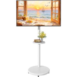 Height Adjustable Rolling TV Stand for 13-43 Inch TV up to 33 Pounds, Portrait to Landscape, Mobile TV Cart with Adjustable Storage Box and Shelf Max VESA 200x200mm