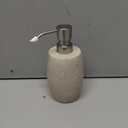 Sandstone Textured Resin Soap Dispenser with Metallic Pump and Waterproof Bottle Labels for Bathroom Kitchen Dish Hand Wash Shower Lotion Shampoo, 12 Oz, Beige