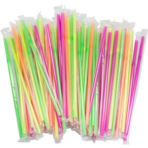 Jacent Individually Wrapped Plastic Neon Flex Drinking Straws: 100 Per Pack, Great for Workplaces, Restaurants, Parties, Home Use (1 Pack), Shake Straws, Smoothie Straws, Tea Straws