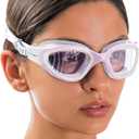 AqtivAqua Swimming Goggles, DX Wide View Swim Goggles for Adult Men Women, Anti Fog No Leaking (White&pink Goggles + Red Case)