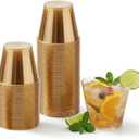 Minatee 100 Count Plastic Cups Disposable Fancy Cups Heavy Duty Wine Cocktail Glasses for Easter, Wedding, Graduation, and Birthday Party Plastic Drinking Tumblers(Brown,9 oz)