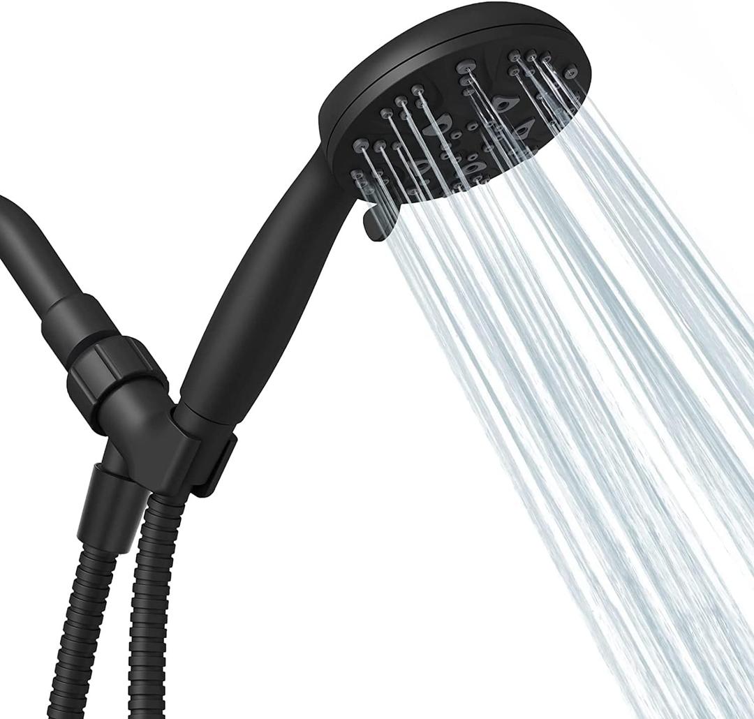 Hoporro High Pressure Handheld Shower Head, 6 Spray Settings Shower Head with Handheld, 4.3 Inch High Flow Hand Held Rain Showerhead with Stainless Steel Hose, Adjustable Bracket