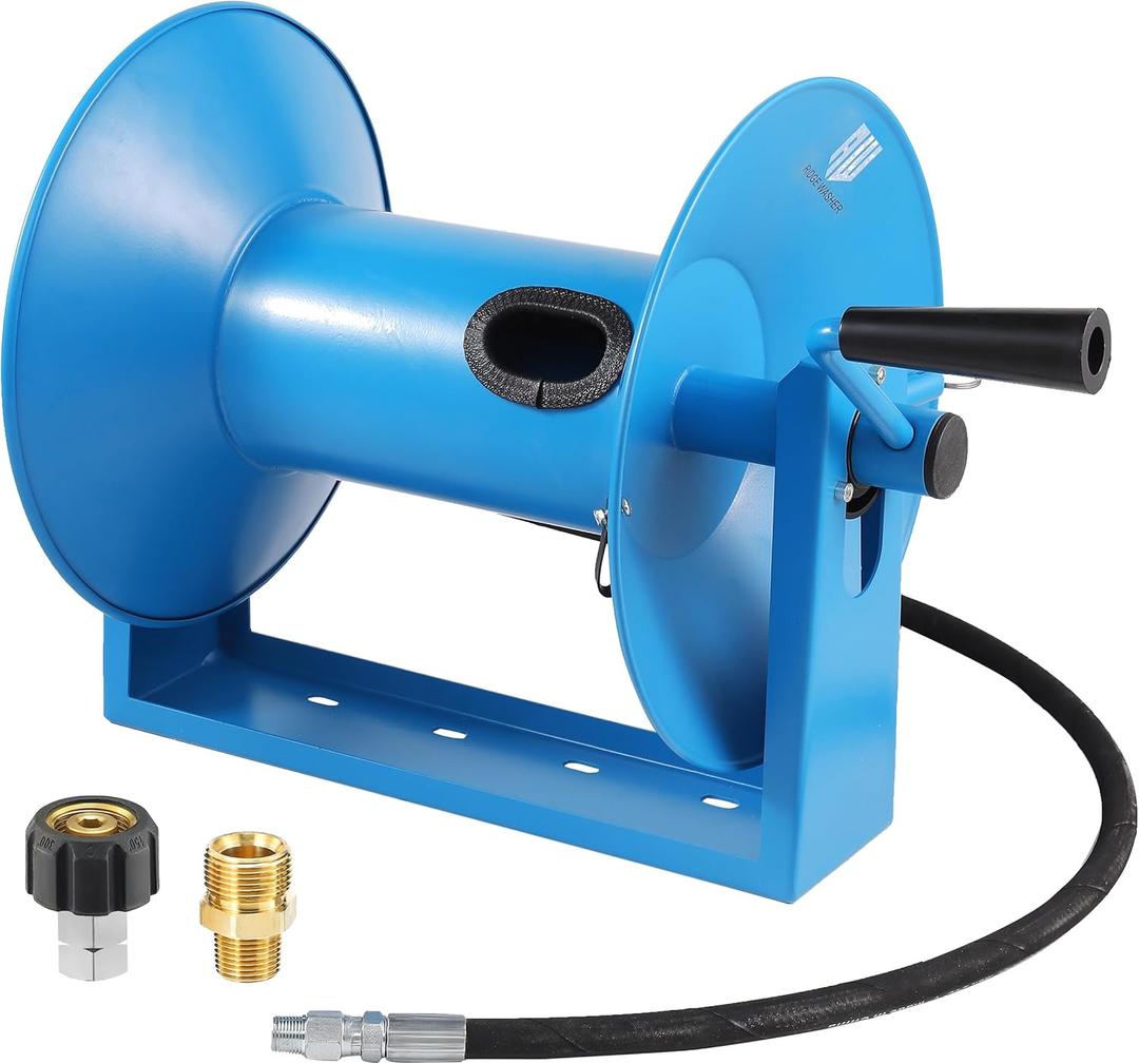 RIDGE WASHER Pressure Washer Hose Reel 180FT, Mounted Heavy Duty High Power Washer Hose Reel, 4000 PSI Manual Crank Hoses Reel, 3/8'' Whip Hose