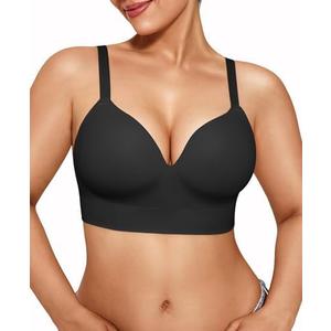 Popilush Plus Size Bras for Women No Underwire Supportive Push Up Bralettes Wireless Full Coverage T-Shirt Bra (46B-D) Black, 3XL