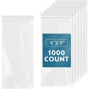 iMailer - 1000 Pcs -4" x 9" Incense Bags-Resealable Zip Bags for Snack, Necklaces, Jewelry, Packaging & Shipping