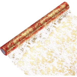 uxcell Gold Red Table Runner Roll 20" x 15 Feet Sequin Foil Metallic Mesh Table Runner Decor Table Decorations for Wedding, Birthday Party, Christmas, New Year