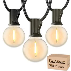 RTTY Outdoor String Lights 50 FT, Patio Light for Outside, Waterproof G40 Shatterproof LED Bulbs, Dimmable Hanging Connectable Globe Lighting for Backyard, Porch, Bistro, Balcony, Deck, Warm White