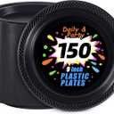 WELLIFE Black Plastic Plates 9 Inch -150 Count for Party, Plastic Disposable Dinner Plates for Halloween Picnic BBQ