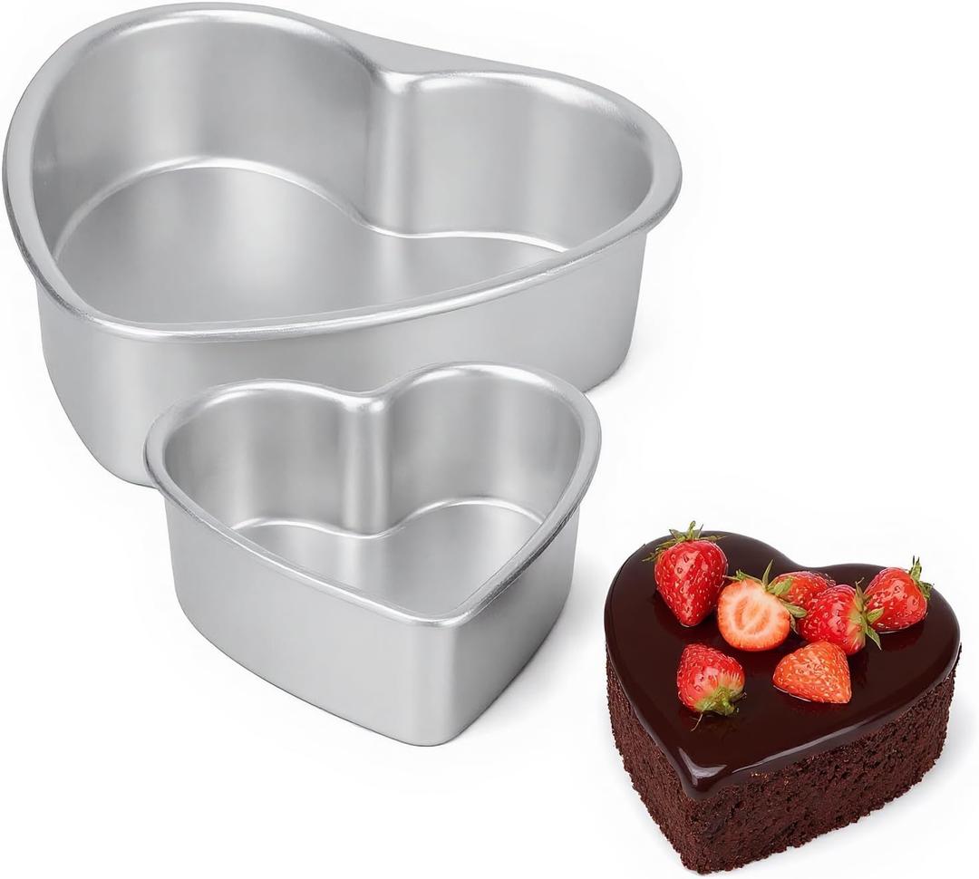 EOKKZAOPP Heart Shaped Cake Pans - 6 Inch & 8 Inch Aluminum Heart Cake Molds - 2PCS Heart Baking Pans for Valentines Baking Birthday Wedding Christmas Party Kitchen
