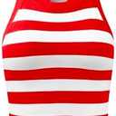 OQQ Womens Cerw Neck Sports Bra Workout Crop Striped Tank Tops Padded with Medium Support, Size medium