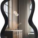 48"x 22" Irregular Wall Mirror, Wood Black Framed Wall Mirror, Asymmetrical Wall Wavy Mirror for Living Room Bedroom Entryway Bathroom Modern Decorative Mirror with Hanging Hooks