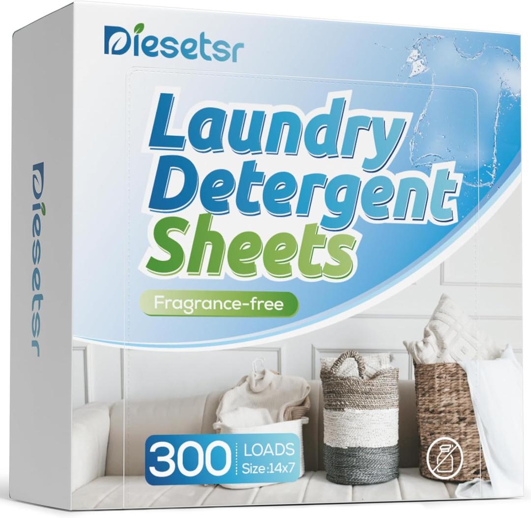 2 x Laundry Detergent Sheets 300 Loads Diesetsr Laundry Sheet ECO-friendly Travel Plastic-Free Washing Detergent Soap Sheets,Fragrance-Free (150 Count (Pack of 1))