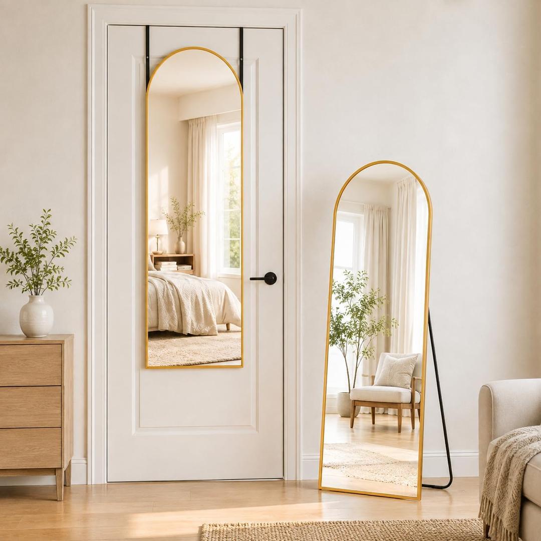56"x14" Full Length Mirror, Over The Door Mirror,Gold
Tempered Glass Hanging Mirror, Full Body Mirror with Stand Wall Mounted for Bedroom Living Room Cloakroom