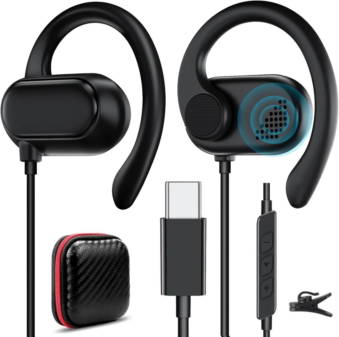 USB Type C Headphone Open Ear Adjustable Over Ear Hook Headset School Kid Corded Earphone Laptop Wired Earbuds for iPhone 17 Pro Max 16 16e 15/Samsung A17 S25 S24 Flip/Android for iPad A16/Pixel 10 9a