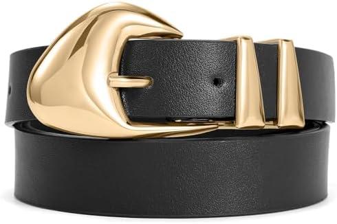 XZQTIVE Women's Leather Belts for Jeans Dress Pants Black Brown Belts for Women Ladies Waist Belts with Gold Buckle at Amazon Womens Clothing store