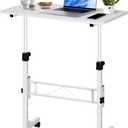 KLSMYHOKI Small Standing Desk Adjustable Height, Mobile Sit Stand up Desk Portable Rolling desks with Wheels Standing Desks for Walking pad Treadmill White
