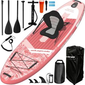 11'x34 Inflatable Paddle Board with Removable Kayak Seat, Extra Wide 430LBS SUP, Stable 2-3 Person Family for Lake Ocean Fishing, Bonus 10L Dry Bag & 2-Blade Paddle, Pink Ocean