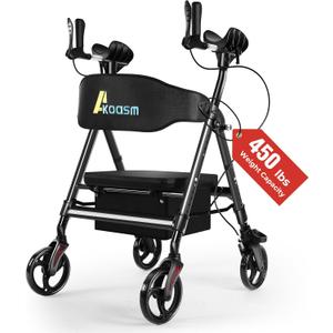 Heavy Duty Upright Walker, Rollator Walkers for Seniors, Foldable Stand Up Rolling Walker with Seat, Adjustable Padded Seat and Handle, Aluminum, All-Terrain Wheels, 450 Lb. Weight Capacity, Grey