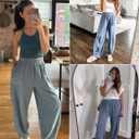 Xiaoxuemeng Womens Baggy Wide Leg Pants Casual Elastic Waisted Palazzo Harem Pants with Pockets (M, Blue)