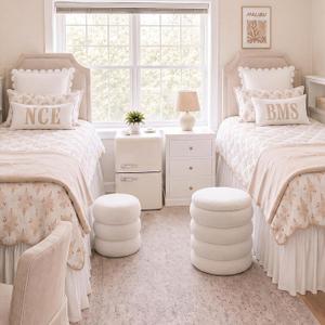 Vercraft 2 Pack Boucle Round Ottoman with Storage for Dorm,Creamy White