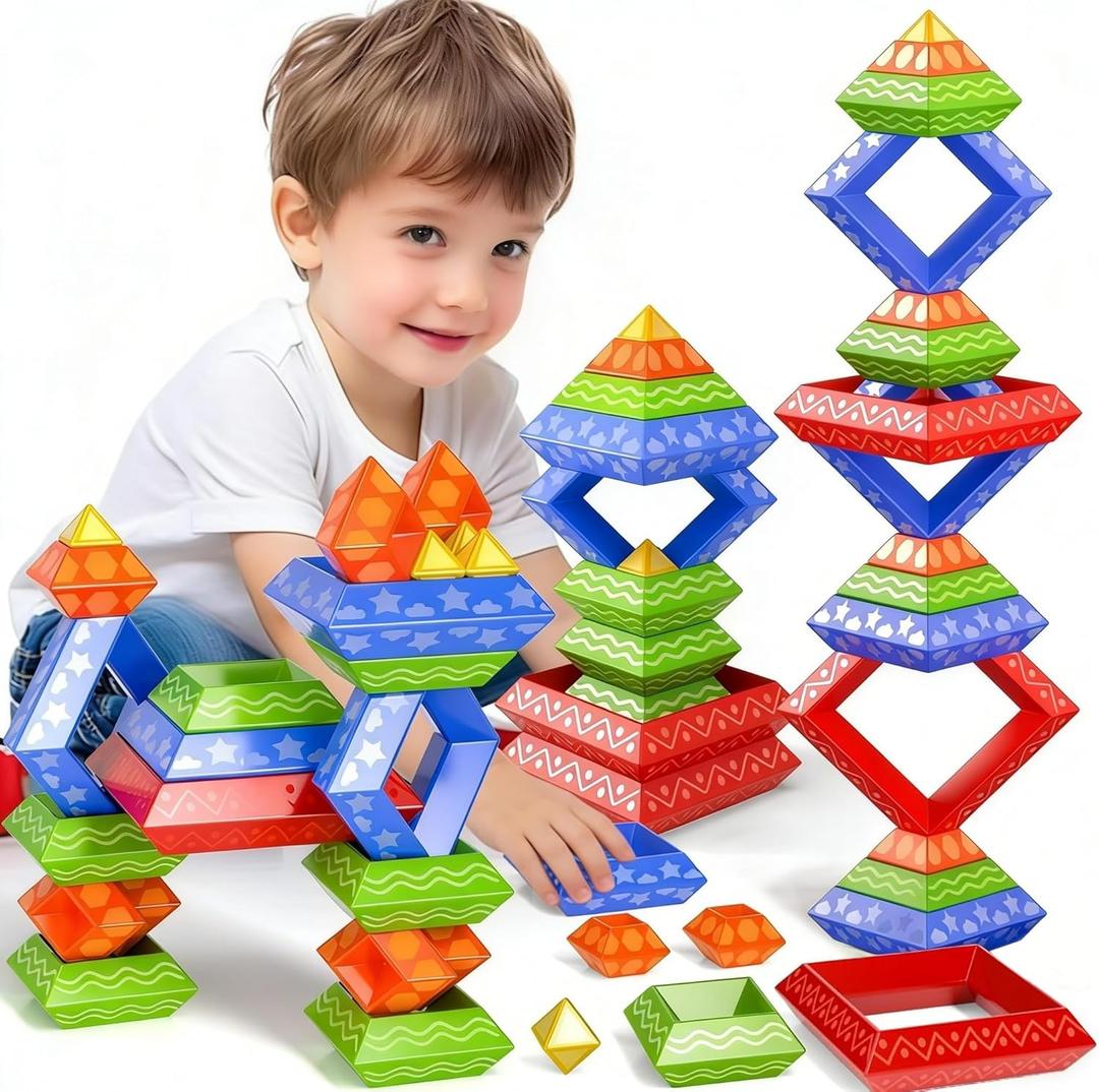 Doloowee 30 Pcs Montessori Stacking Building Blocks Toys, Preschool Educational Learning Toys for Toddlers 1-3 3-5, for Boys Girls