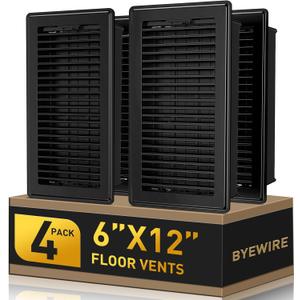 Floor Register Fits 6x12 and 12x6 Duct Opening - Heavy Duty Walkable Floor Vent Covers 4 Pack - High Airflow Adjustable HVAC Air Vent - Steel Rust-Proof Finish Vent Covers for Home & Office - Black