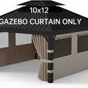 10'x12' Gazebo Curtains Outdoor Waterproof, 4-Panels Privacy Replacement Curtains with Net Windows & Zipper, Universal Sidewall Replacement for Garden, Patio, Backyard (Curtain Only, Brown)