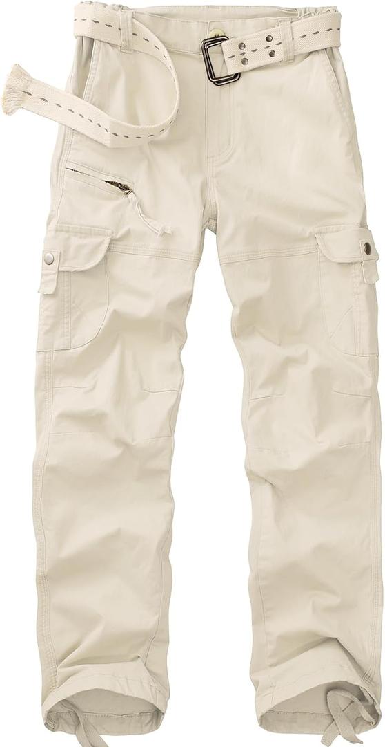 Women's Cargo Pants Casual Y2K Streetwear Cotton Summer Travel Work Hiking Pants with 7 Pockets Combat Tactical (12, Apricot)