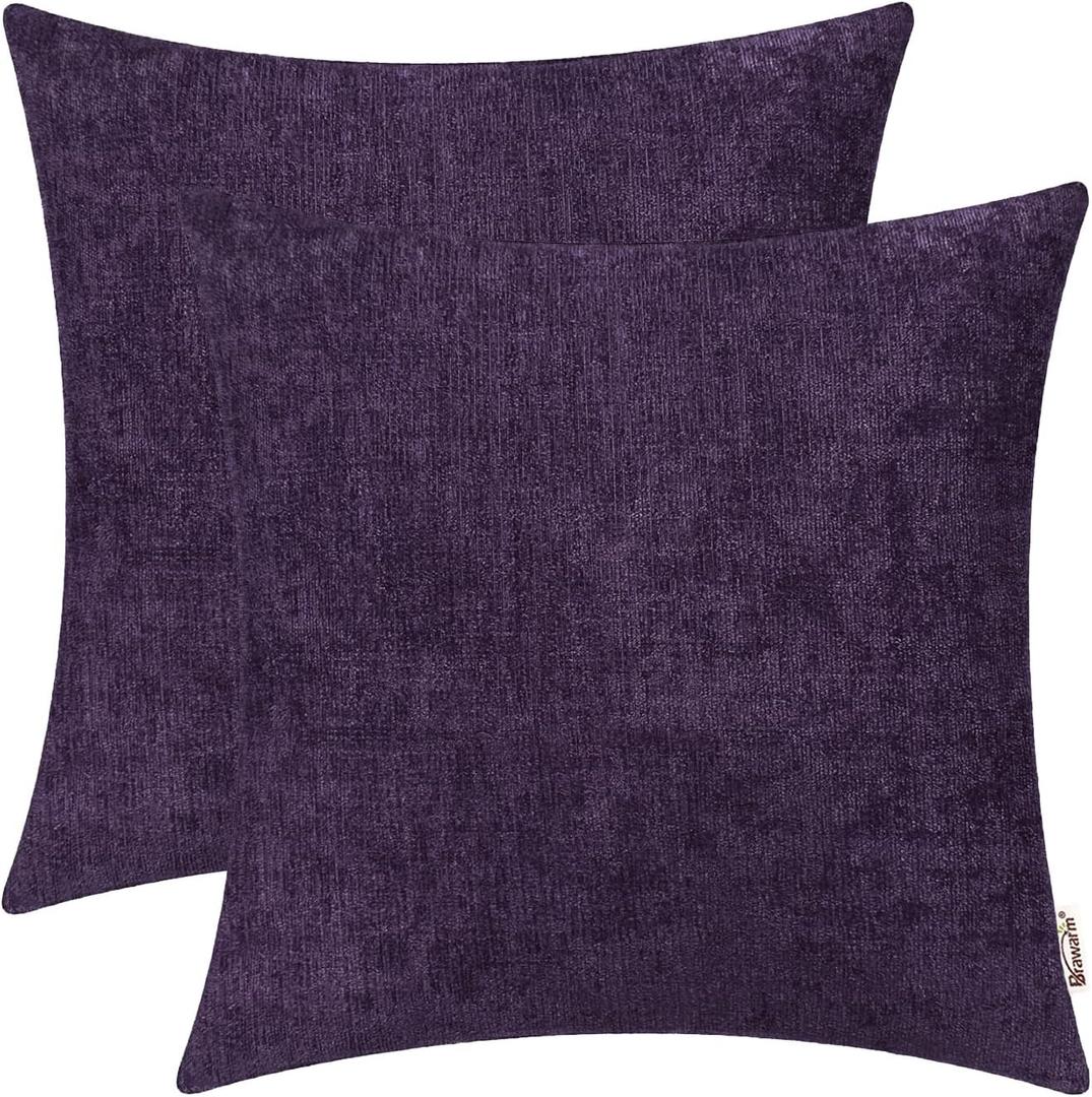 BRAWARM Throw Pillow Covers 18x18 Inches - Purple Chenille Pillow Covers Pack of 2, Solid Dyed Soft Chenille Pillow Cases for Couch Sofa Bed Home Decoration
