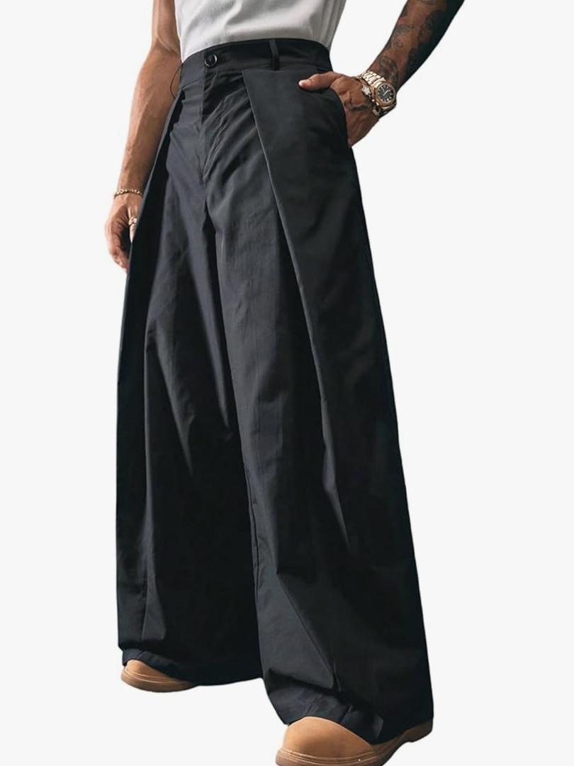 Men's Pleated Baggy Dress Pants Straight Leg Zipper Fly Oversized Suit Pant Business Trousers with Pockets S