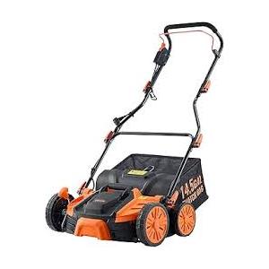 16-Inch 15.5 Amp 2-in-1 Electric Dethatcher and Scarifier with 14.5-Gallon Removable Thatch Collection Bag, Lawn Dethatcher with 5-Position Depth Adjustment, Quick-Fold, Keeps Lawn Healthy (
Orange
)