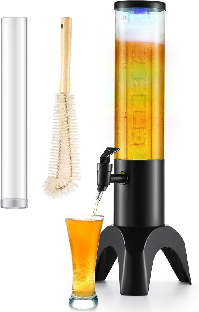 Drink Tower, 1.5L Mimosa Tower Dispenser With Ice Tube and Led Light, Tabletop Beer Dispenser 1.58 Qt./50oz, Ideal for Parties Bars Pubs Restaurants