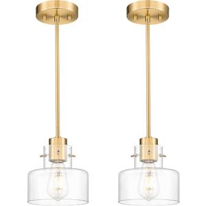 2 Pack Pendant Lights Kitchen Island, Brushed Gold Pendant Light Fixtures Over Island with Clear Glass Shade, 6" Modern Brass Kitchen Island Lighting for Dining Room Entryway, PL124-BG-G-2PK