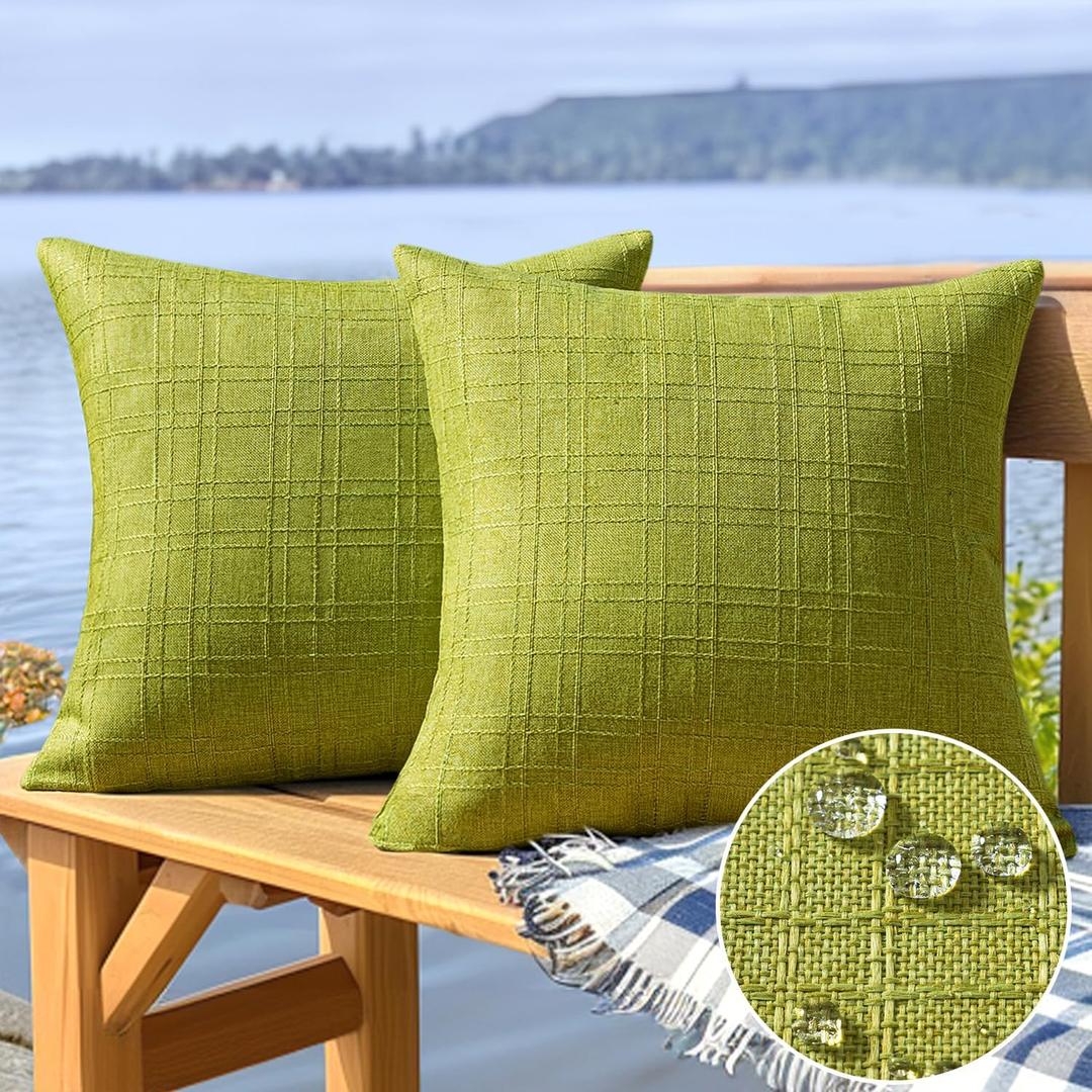 MIULEE Outdoor Waterproof Throw Pillow Covers Decorative Farmhouse Water Resistant Cushion Covers for Tent Patio Garden Couch Sofa Pack of 2, 18x18 Inch Green