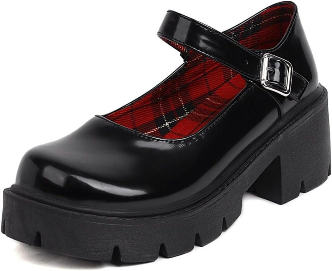 Caradise Womens Chunky Mary Jane Platform Shoes Patent Leather Uniform Dress Shoes (7.5, A Black)